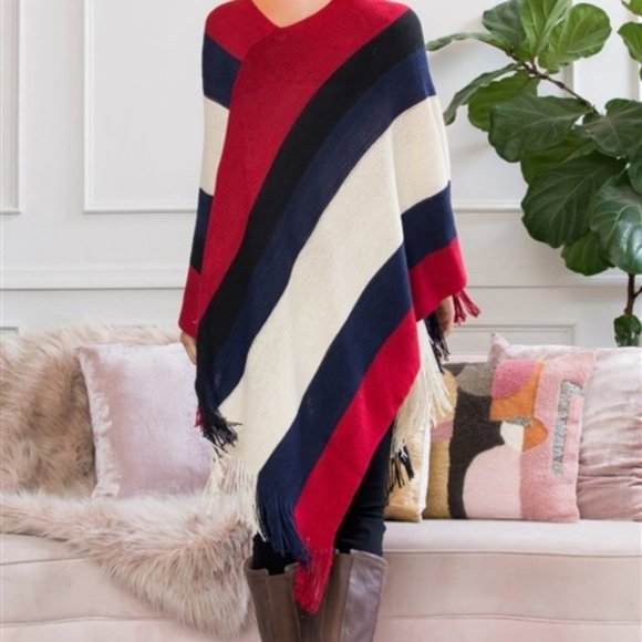 CLASSIC STRIPED PONCHO/ WRAP / SHAWL - Picture 7 of 10